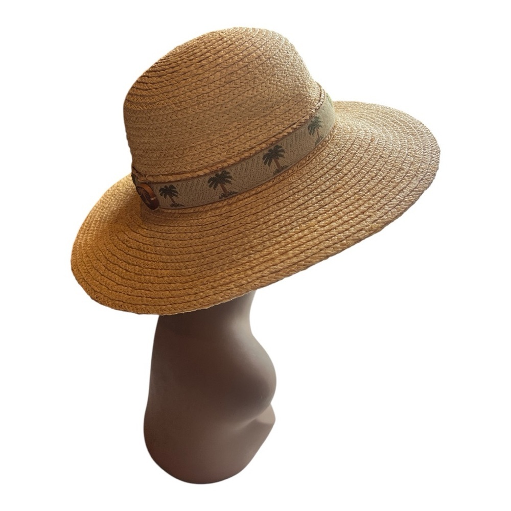 SCALA Collection Straw Hat Palm Tree Band OS 20" Circumference 4" Brim